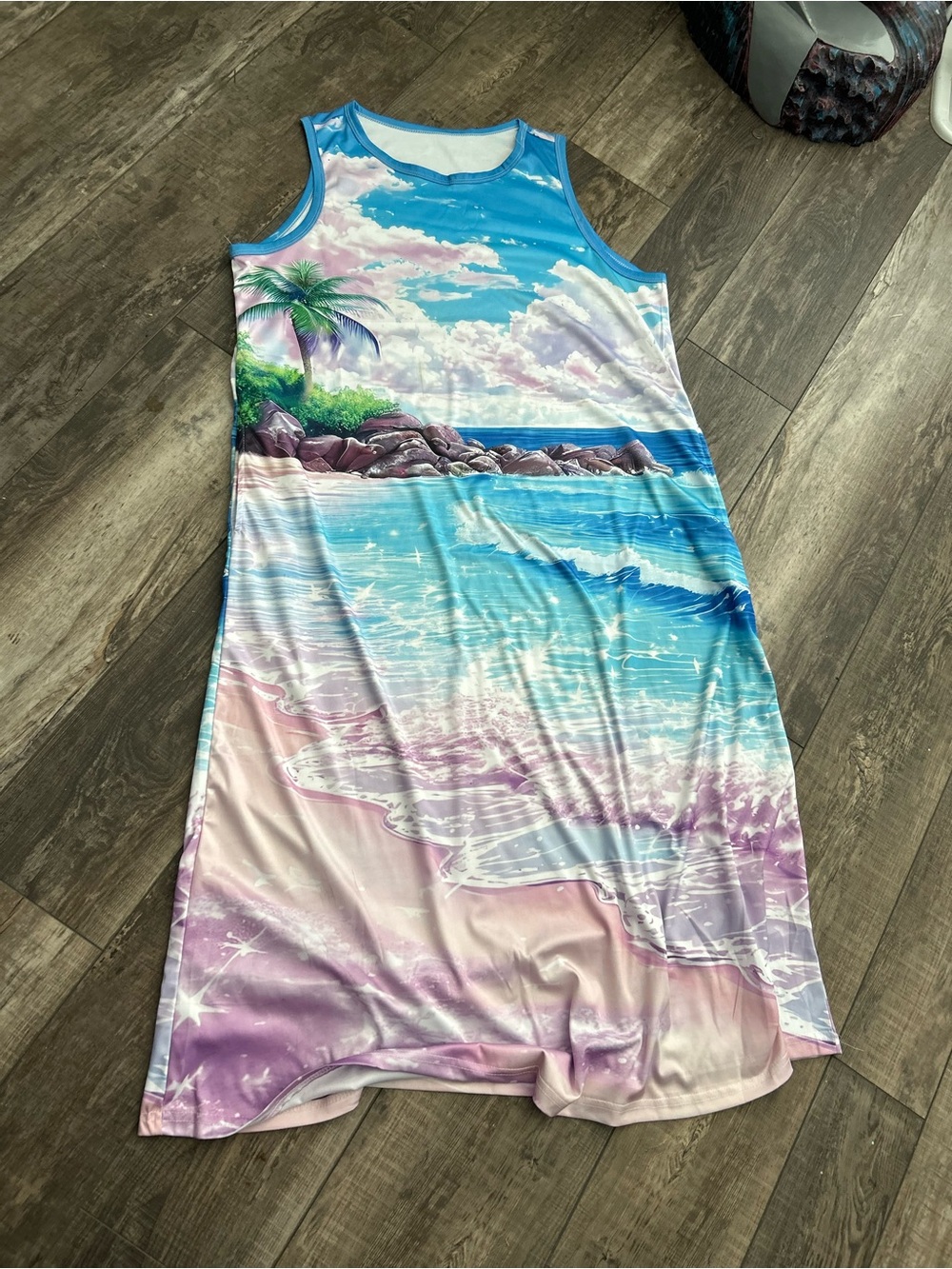Private Label Tropical Beach Print Maxi Dress in Blue, Pink, Purple
